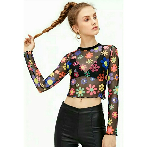 Mesh Flower Power Y2K 90s Style Top baby doll - Picture 3 of 9